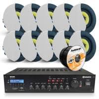 10 x White AudioKraft PCS-60T Premium Ceiling Speakers With RM360D Amplifier & Cable