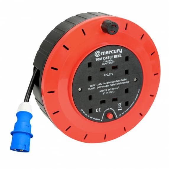 10m/30ft Camping Mains Reel Caravan Tent Power Cable 13A