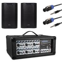 Soundlab 120W Powered PA Mixer Amp with 2x Citronic 8" Passive PA Speakers & Cables