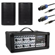 120W Powered PA Mixer Amp with 2x Citronic 8" Passive PA Speakers & Cables
