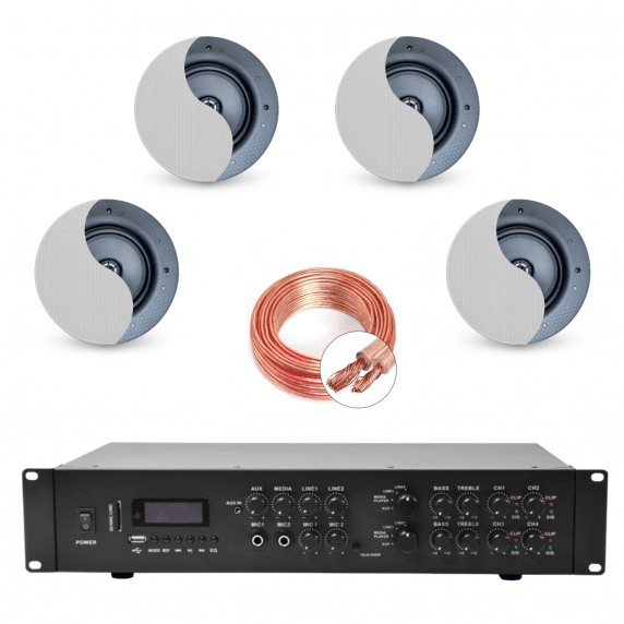 2-Zone Home/Office Music System with 4 Ceiling Speakers