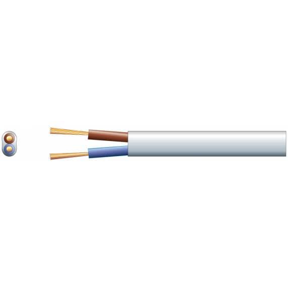 2192Y 2-Core Oval PVC Power Cable, White, 3amp, 300/300V (100m)