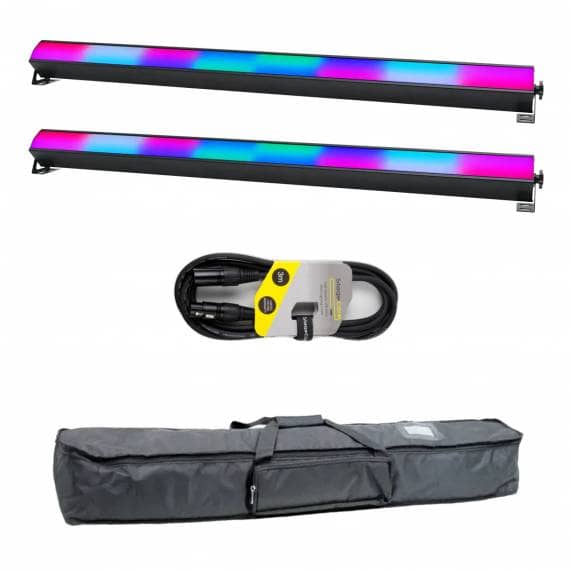 2x Equinox SpectraPix Black LED Light Batten, 3m Cable & Bag Bundle