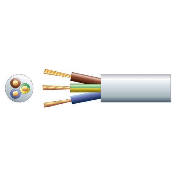 3-Core 15-Amp Electrical Mains Cable, White, 25m (82ft) Drum 