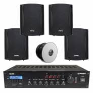 4 Speaker Background Music System with Bluetooth & DAB Radio - Black Wall Speakers