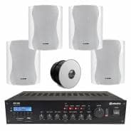 4 Speaker Background Music System with Bluetooth & DAB Radio - White Wall Speakers