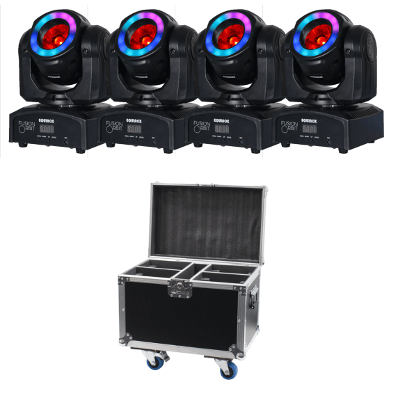 4 x Equinox Fusion Orbit Moving Head with ABS Flight Case Bundle