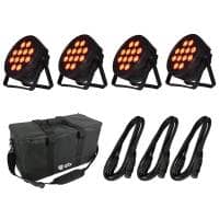 4 x QTX PAR-186 RGBWA PAR Cans With U/V, Carry Bag & Leads