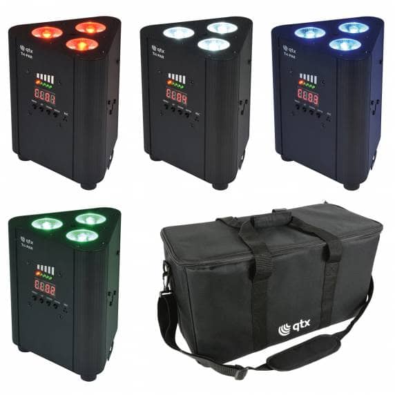 4 x QTX TriPAR Rechargeable PAR Uplighter Bundle with Transit Bag