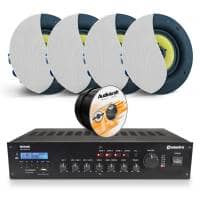 4 x White AudioKraft PCS-60T Premium Ceiling Speakers With RM360D Amplifier & Cable