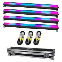 4x Equinox SpectraPix Black LED Light Batten, 3m Cables & Flight Case Bundle