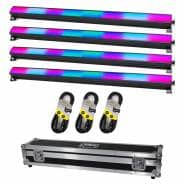 4x Equinox SpectraPix Black LED Light Batten, 3m Cables & Flight Case Bundle