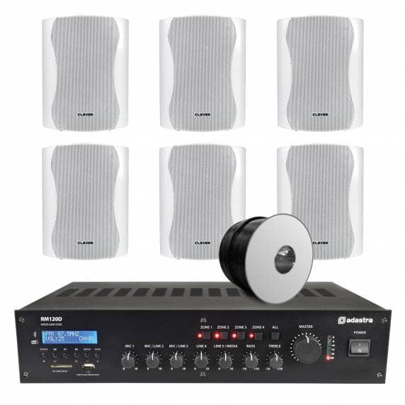6 Speaker (5.25") 4-Zone Background Music System with BT & DAB Radio - White