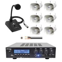 Adastra 6 Speaker Outdoor PA System with Mic - 6 x Weatherproof Horn Speaker