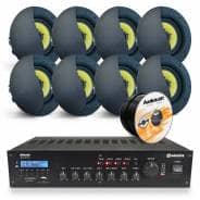 8 x Black AudioKraft PCS-60T Premium Ceiling Speakers With RM360D Amplifier & Cable