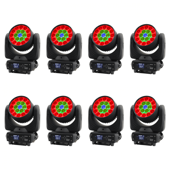 8 x Equinox Fusion 260ZR LED Wash Moving Head - Black Housing