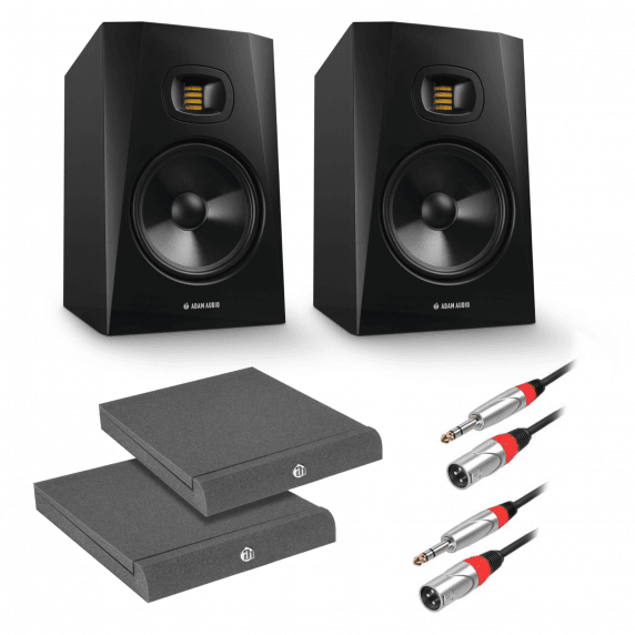 Adam Audio T8V 8" Studio Monitors, Isolation Pads & Cable Bundle