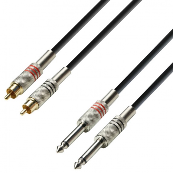 Adam Hall 1m 2x RCA Male to 2x 6.3mm Jack Mono Lead