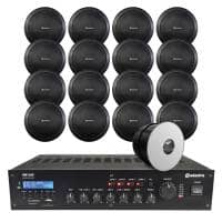 Adastra 16 Speaker Restaurant Background Music Sound System - Black Speakers