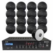 Adastra 16 Speaker Restaurant Background Music Sound System - Black Speakers