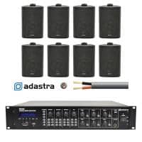 Adastra 6-Zone Background Music System with Bluetooth & FM Radio - 8x Wall Speakers