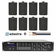 Adastra 6-Zone Background Music System with Bluetooth & FM Radio - 8x Wall Speakers