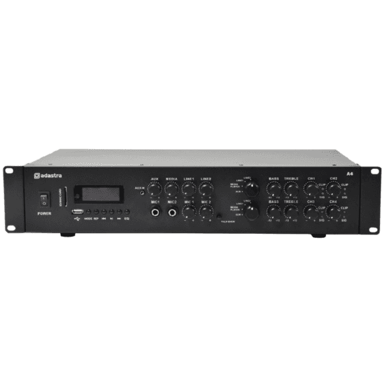 Adastra A4 4 Channel Stereo PA Mixer Amplifier, 4x 200W, with Bluetooth
