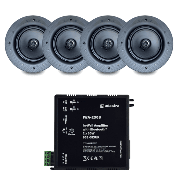 Adastra In-Wall Bluetooth Stereo Amplifier + 4 x AudioKraft PCS-40 Ceiling Speakers