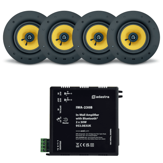 Adastra In-Wall Bluetooth Stereo Amplifier + 4 x AudioKraft PCS-60 Ceiling Speakers