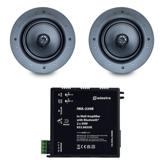 Adastra In-Wall Bluetooth Stereo Amplifier + Pair of AudioKraft PCS-40 Ceiling Speakers