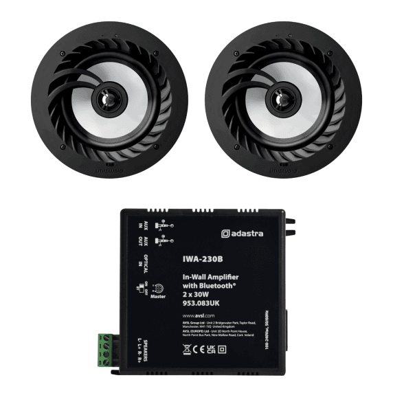 Adastra In-Wall Bluetooth Stereo Amplifier + Pair of Lithe Audio Bathroom Speakers