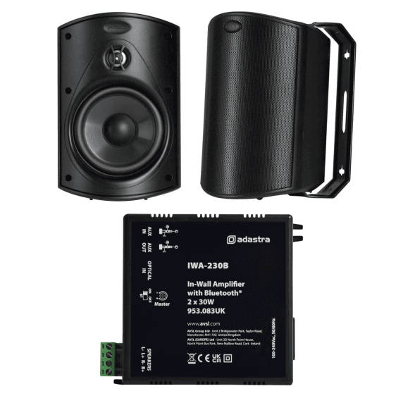 Adastra In-Wall Bluetooth Stereo Amplifier + Pair of Polk Audio Atrium 4 Outdoor Speakers