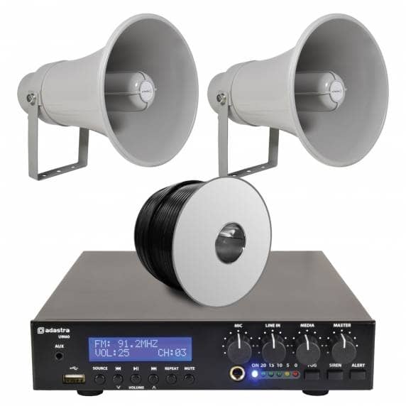 Adastra Outdoor PA System with Bluetooth & FM Radio - 2x 15W Horn Speakers