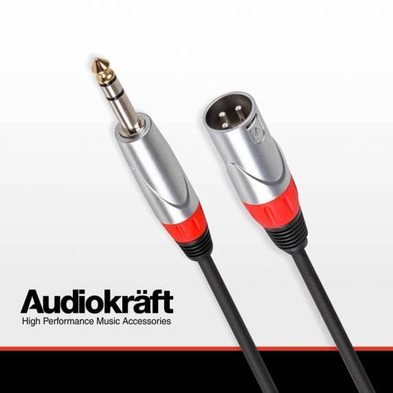 AudioKraft 6.35mm Jack to XLR Male Plug Balanced Audio Lead, 2m, Pack of 2