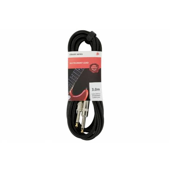 Chord Classic Retro Braided Guitar Lead – 6.3mm Mono Jack Plug (3m – Black)