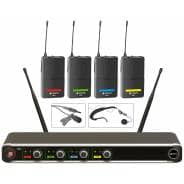 Chord Quad UHF Wireless Microphone System | 4 x Neckband/Tie Clip
