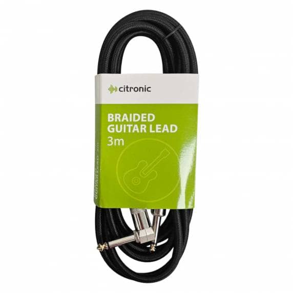 Citronic Braided 6.3mm Right Angled Mono Jack to Jack Cable, 3m - Black