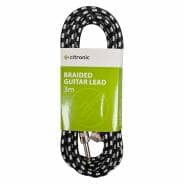 Citronic Braided 6.3mm Right Angled Mono Jack to Jack Cable, 3m - Black/White