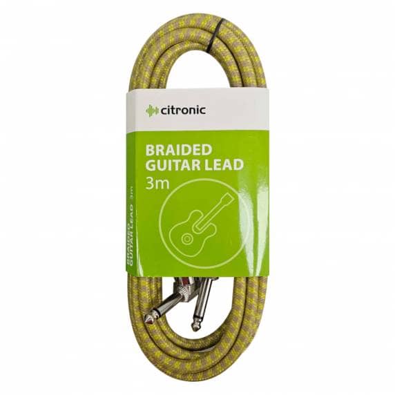 Citronic Braided 6.3mm Right Angled Mono Jack to Jack Cable, 3m - Grey/Gold