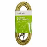 Citronic Braided 6.3mm Right Angled Mono Jack to Jack Cable, 3m - Grey/Gold