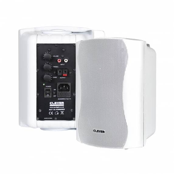 Clever Acoustics ACT 35 Stereo Active Wall Speakers, White (Pair)