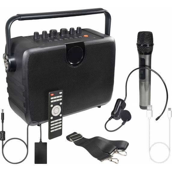 E-Audio 100W Portable PA Speaker with Wireless Handheld & Headset Microphones