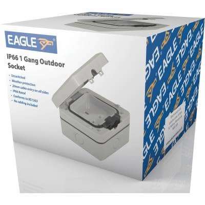 Eagle Outdoor Chrome Twin Mains Socket Post - E701 - UK Plug Type