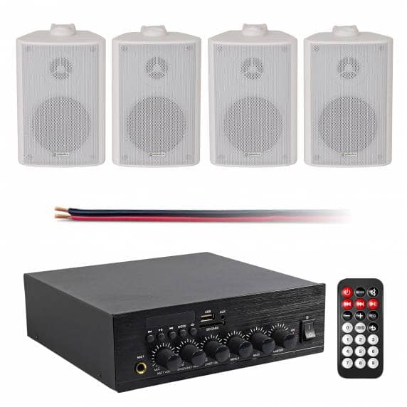 Eagle 2 x 30W Compact Bluetooth Amplifier Kit with 4 x 3" Stereo Speakers (White)
