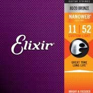 Elixir 80/20 Bronze Acoustic Strings with NANOWEB Coating, Custom Light (.011-.052)