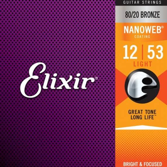 Elixir 80/20 Bronze Acoustic Strings with NANOWEB Coating, Light (.012-.053)