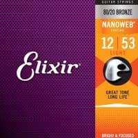 Elixir Strings Elixir 80/20 Bronze Acoustic Strings with NANOWEB Coating, Light (.012-.053)
