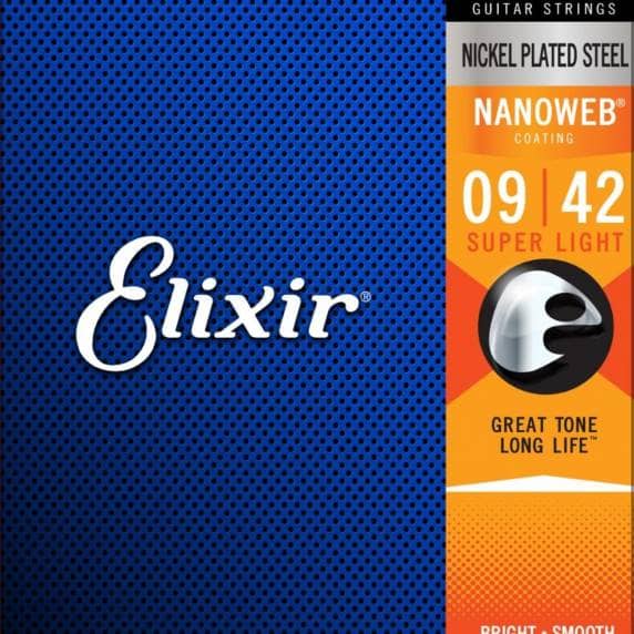 Elixir Electric Guitar Strings with NANOWEB Coating, Super Light (.009-.042)