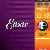 Elixir Strings Elixir Phosphor Bronze Acoustic Strings with NANOWEB Coating, Custom Light (.011-.052)