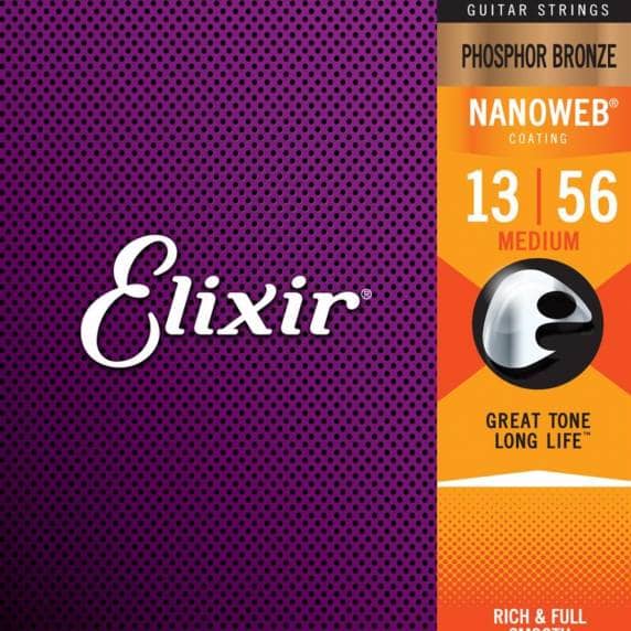 Elixir Phosphor Bronze Acoustic Strings with NANOWEB Coating, Medium (.013-.056)